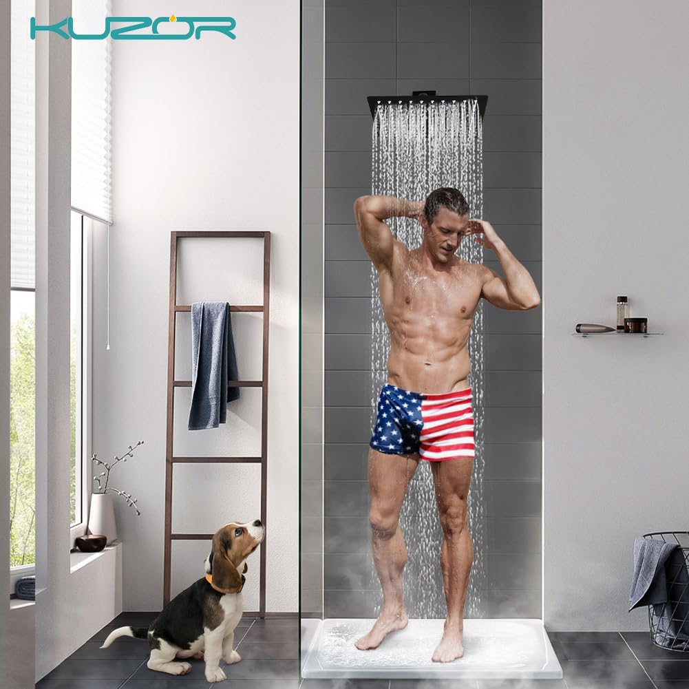 304 Stainless Steel Shower Tub Faucet Set, Bathtub Shower Faucet Set, Bath Tub Shower Trim Kit with Stainless Steel Valve, Tub Spout and 12 Inch Square Shower Head - Matte Black